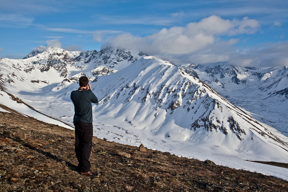 Hiker/Photographer Shooting a photo of Mt. Hurdy Gurdy