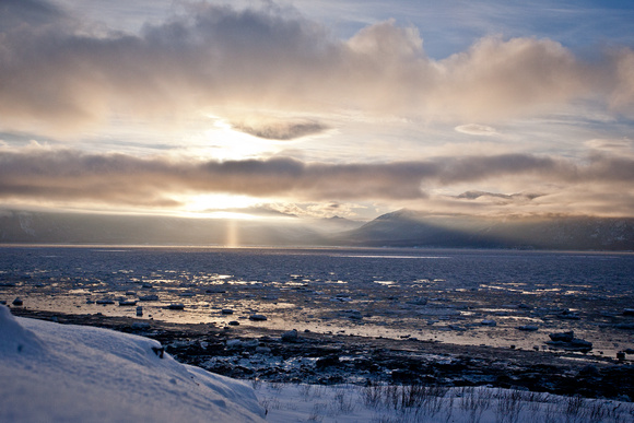 Sun Ray over the small town of Hope, Alaska.